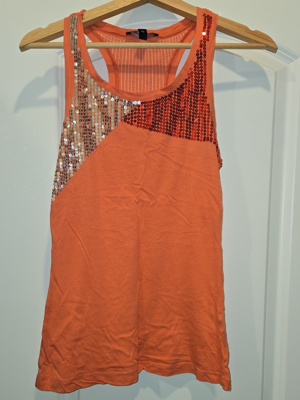 Women's Pink Orange Sequin Racerback Tank Top